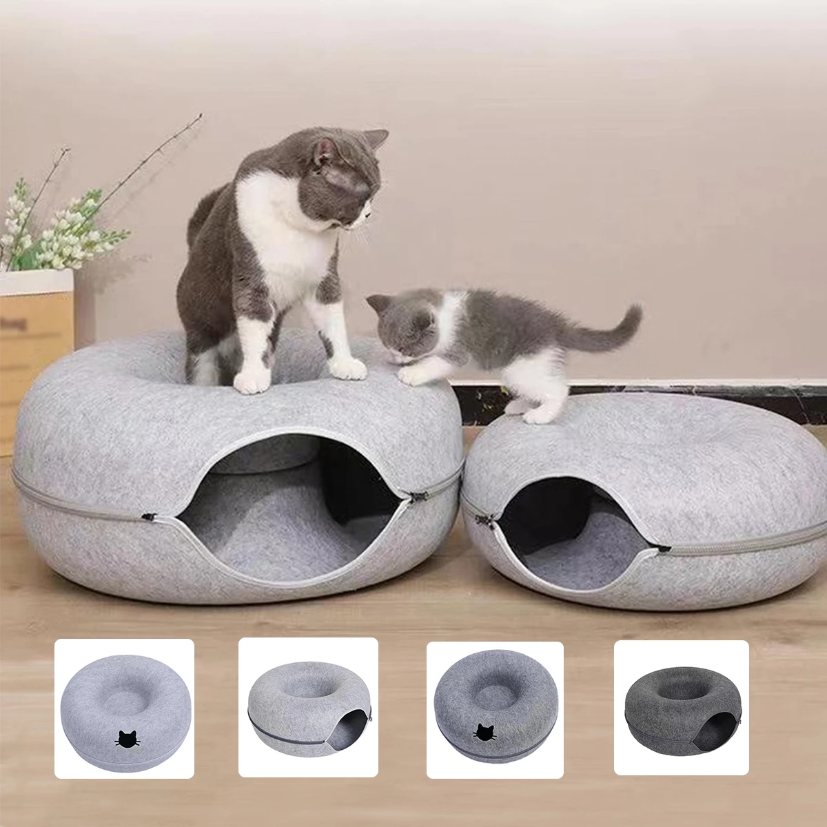 S0e3672cc4802499da771e15513775af7a.webp B-Tunnel Donut Cat Bed Interactive Tunnel Pet Felt Indoor Toys Cats House Kitten Training Toy Cat Kennel Cat Accessories - Image 1