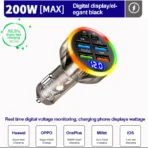 250W PD Car Charger QC3.0 Fast Charge two to Six Port Car Cigarette Lighter Plug Car Charger Flash Charge with Digital Display - Image 10