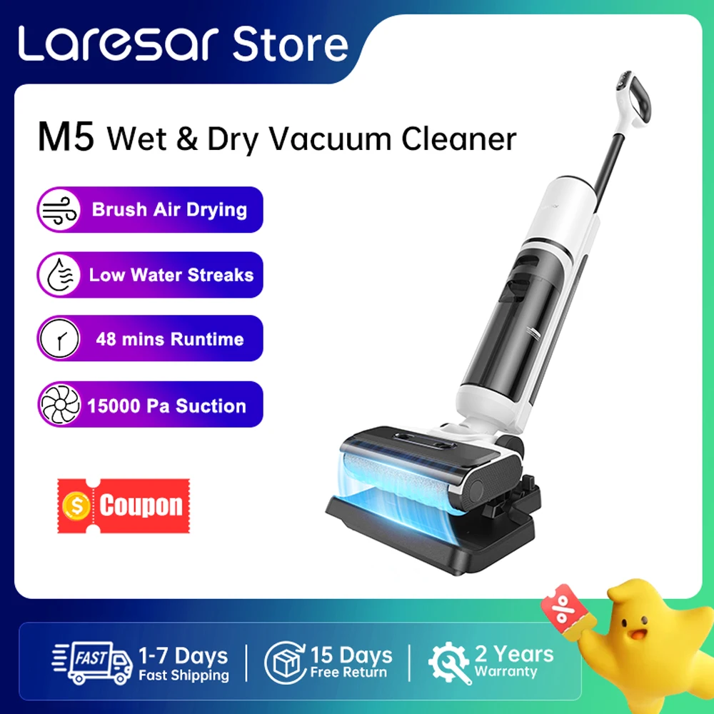 S78cb333c99d442fb8b843f43146f3d1fM.webp 【M3 Upgraded】Laresar M5 Cordless Wet Dry Vacuum Cleaner, Air Dry Edge Brush 48min Upright Stick Vacuum Mop Floor Home Appliance - Image 1