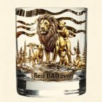 Luxury Whiskey Glass with Gold Lion Family, “Best DAD Ever” Engraving, Father’s Day Gift, Unique Men’s Barware, Premium Glassware - Image 2