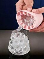 1pc Pink Silicone Ice Mold, Portable Ice Cube Maker, Silicone Ice Bucket, Easy-Release Ice Tray With Leak-Proof Lid, Stackable Design/Ice Cream Molds/Ice Cube Trays/Kitchen Accessories/Kitchen/Holiday Essential/Valentine's Day/Easter, Housewarming Gift