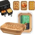 200pcs Disposable Air Fryer Paper Liners Rectangular Non-Stick Baking Paper For Double Layer Air Fryer, Air Fryer Accessories, Oil-Proof & Waterproof Air Fryer Paper Liners, Air Fryer Paper Liners, Autumn Decor Home, Kitchen Decor, Christmas Gifts, Cheap,