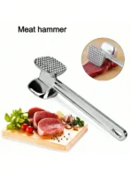 1pc Stainless Steel Meat Tenderizer, Double-Sided Meat Hammer, Steak Pounder, Kitchen Tool, Meat Mallet, Suitable For Picnic, Travel, Camping, BBQ - Metal Material