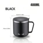 400ml 304 Stainless Steel Insulated Mug With Lid, Coffee/Tea Cup, Double Wall Vacuum Sealed, Leak-Proof, Black, Suitable For Home, Office And School Use - Image 2